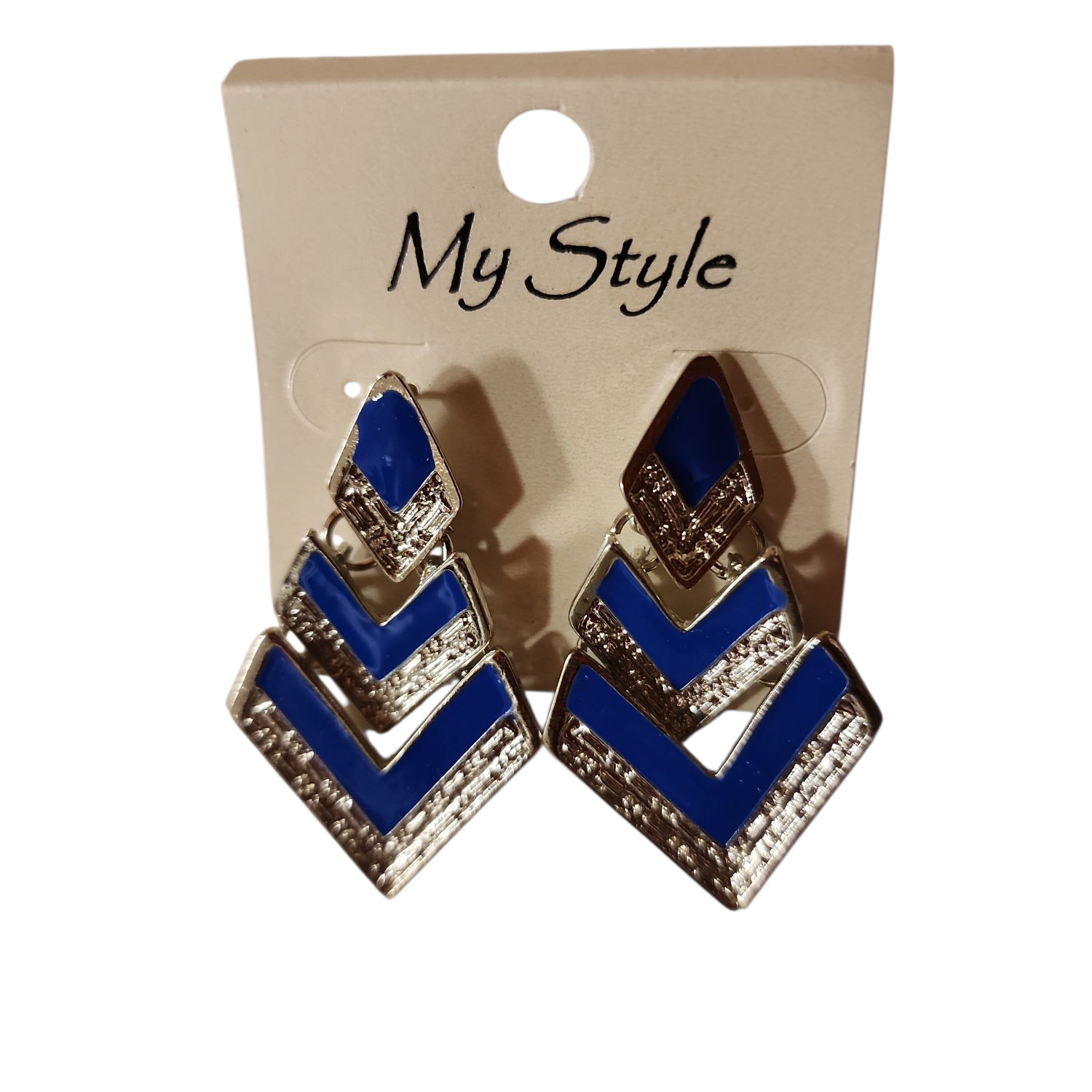 Blue And Silver-Toned Chevron Earrings